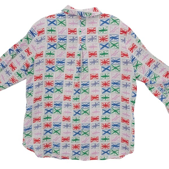 BODEN 100% Linen Button Up Shirt Long Sleeve Colorful Geometric Pattern US 8R - Picture 5 of 8